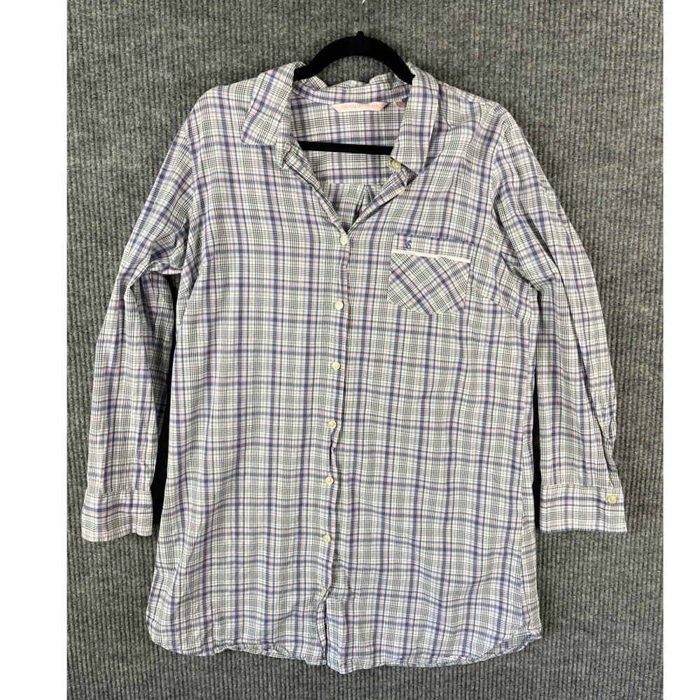 Victoria's Secret Plaid Cotton Sleep Shirt L Preppy Coastal Grandma Blue Pink